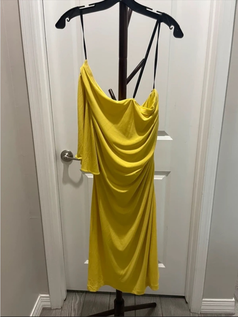 Calvin Klein Yellow Asymmetrical Draped Slip Dress